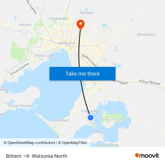Bittern to Watsonia North map
