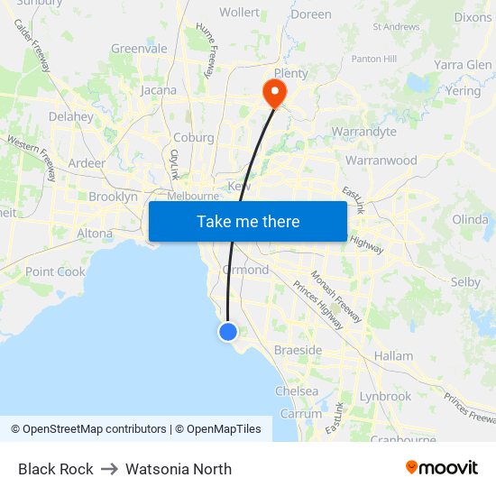 Black Rock to Watsonia North map