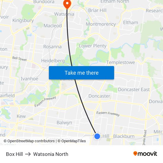 Box Hill to Watsonia North map