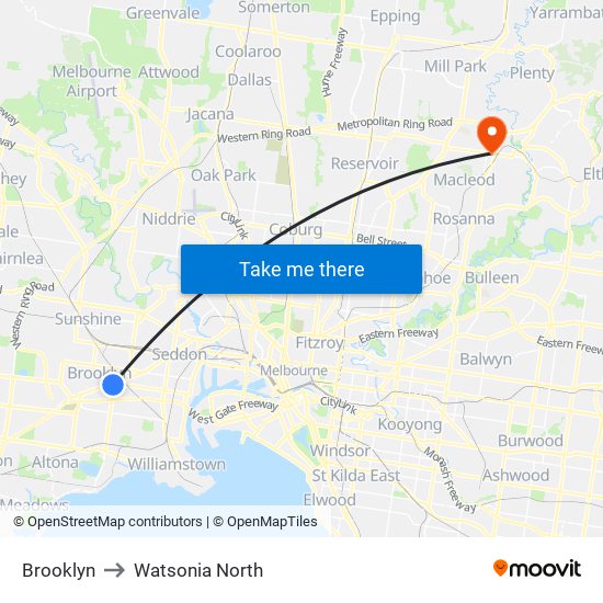 Brooklyn to Watsonia North map