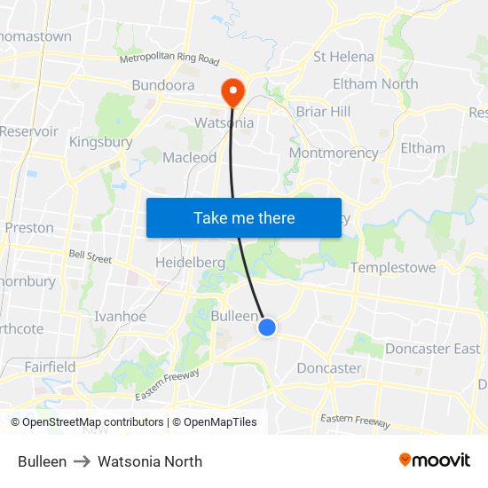 Bulleen to Watsonia North map