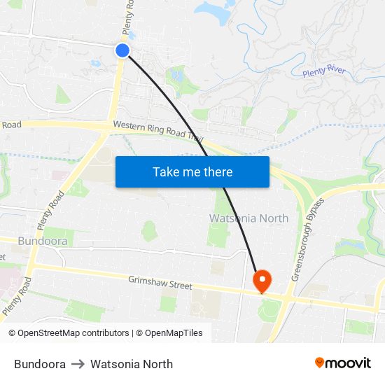 Bundoora to Watsonia North map