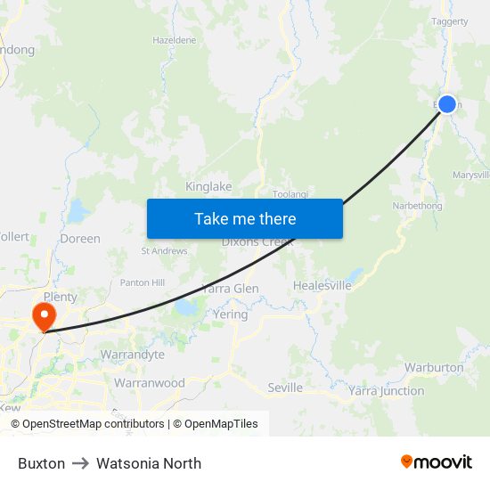 Buxton to Watsonia North map