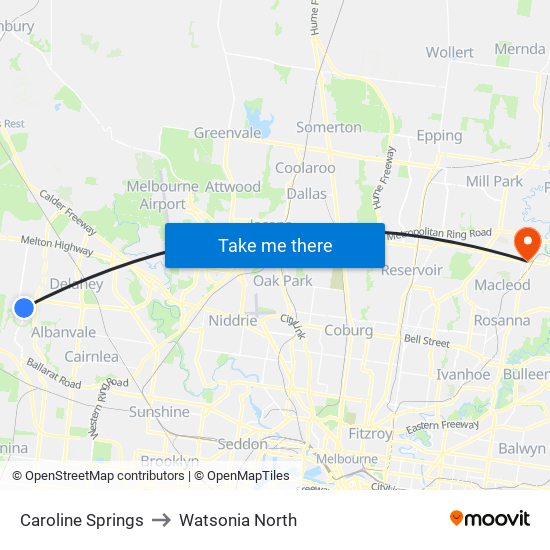 Caroline Springs to Watsonia North map