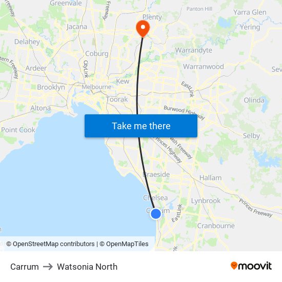Carrum to Watsonia North map