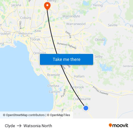 Clyde to Watsonia North map