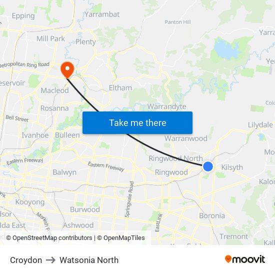 Croydon to Watsonia North map