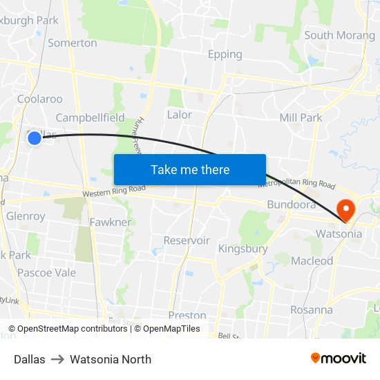 Dallas to Watsonia North map