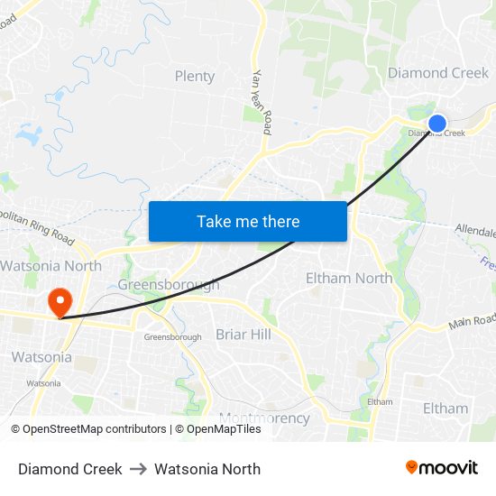 Diamond Creek to Watsonia North map