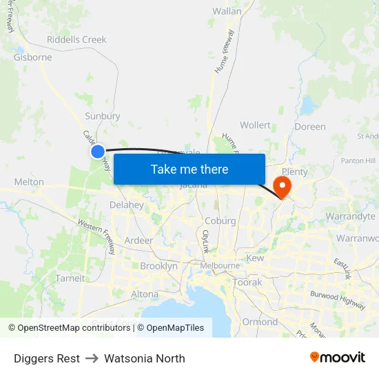 Diggers Rest to Watsonia North map