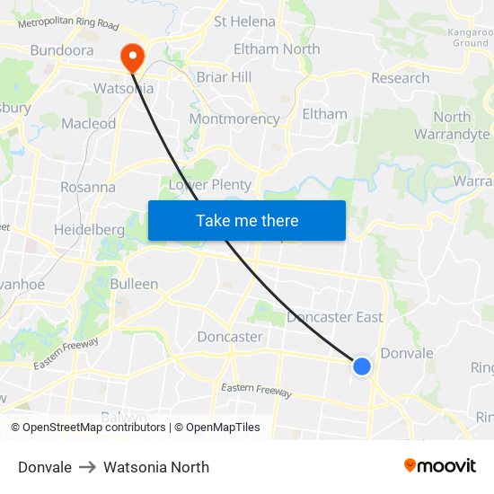 Donvale to Watsonia North map