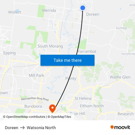 Doreen to Watsonia North map