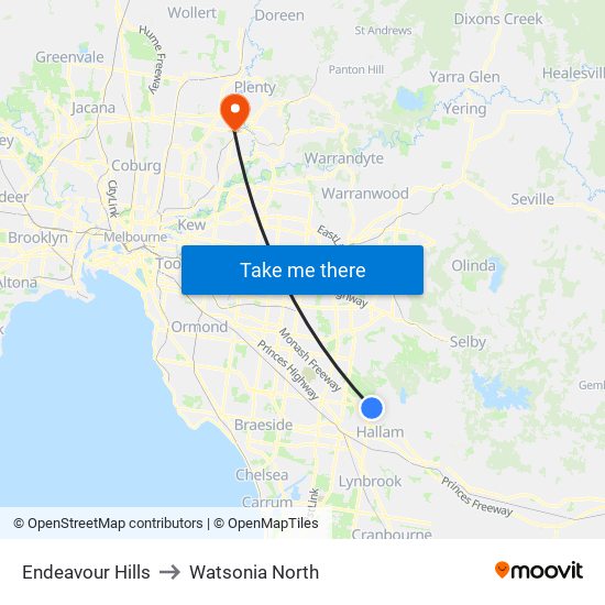 Endeavour Hills to Watsonia North map