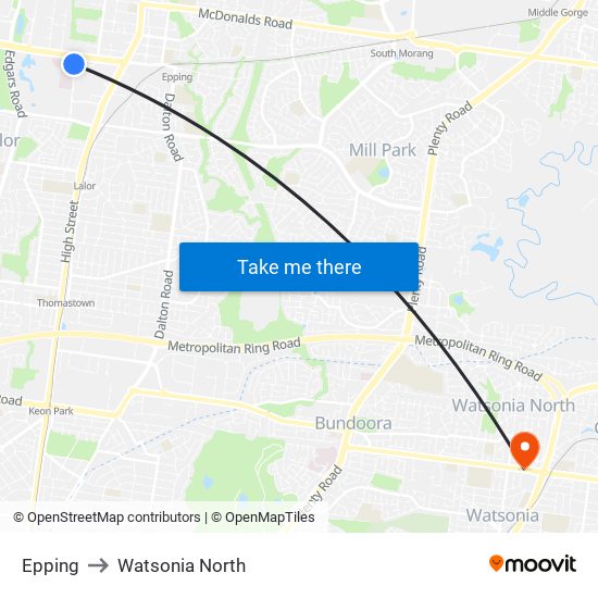 Epping to Watsonia North map