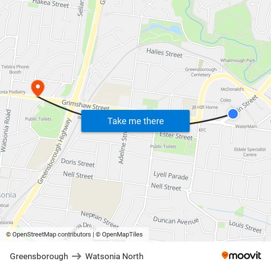 Greensborough to Watsonia North map