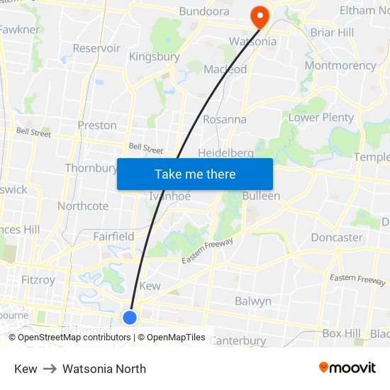 Kew to Watsonia North map
