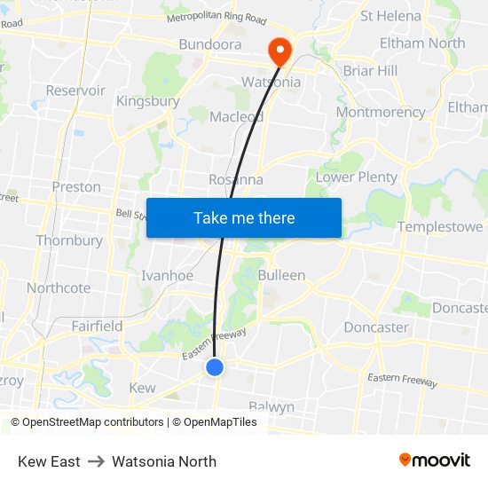 Kew East to Watsonia North map