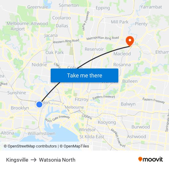 Kingsville to Watsonia North map