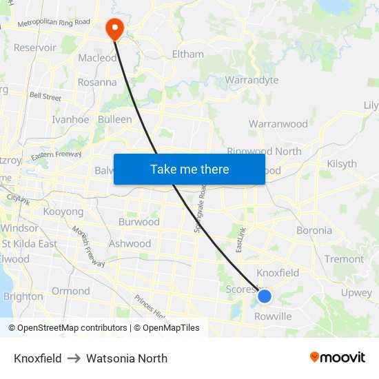 Knoxfield to Watsonia North map