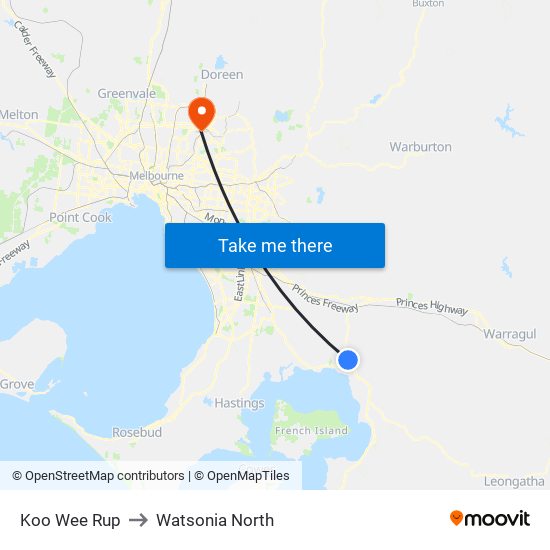 Koo Wee Rup to Watsonia North map