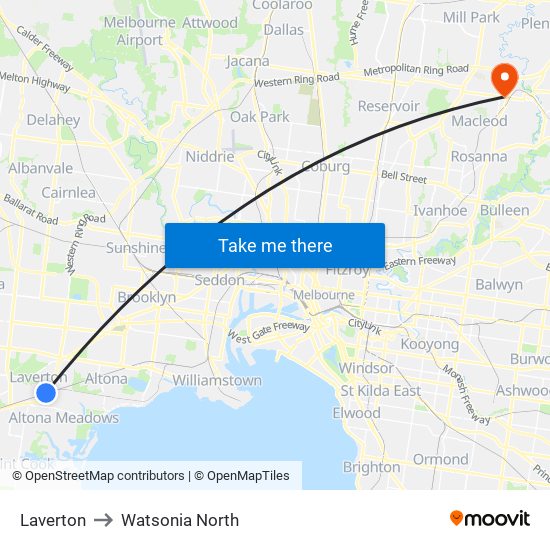 Laverton to Watsonia North map