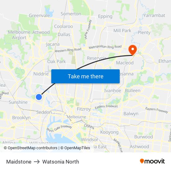 Maidstone to Watsonia North map