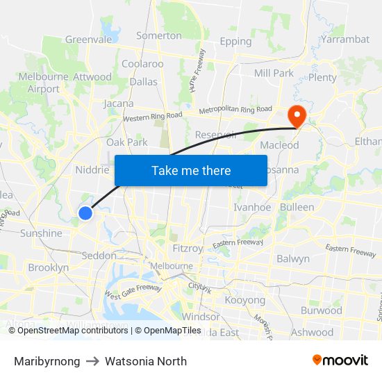 Maribyrnong to Watsonia North map