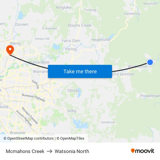 Mcmahons Creek to Watsonia North map