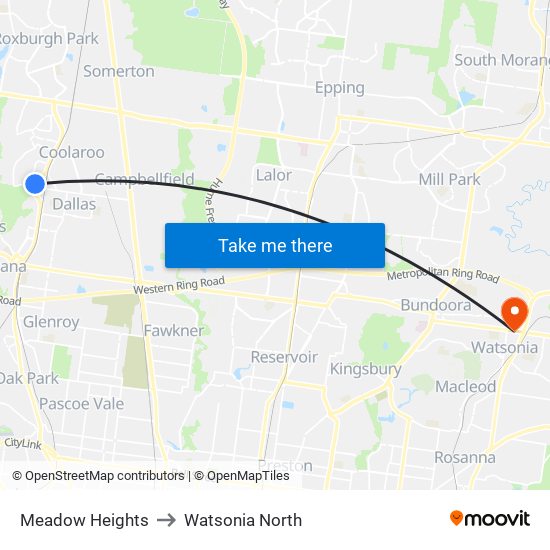 Meadow Heights to Watsonia North map