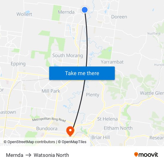 Mernda to Watsonia North map