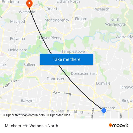 Mitcham to Watsonia North map