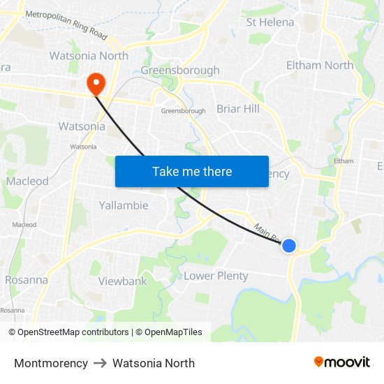 Montmorency to Watsonia North map