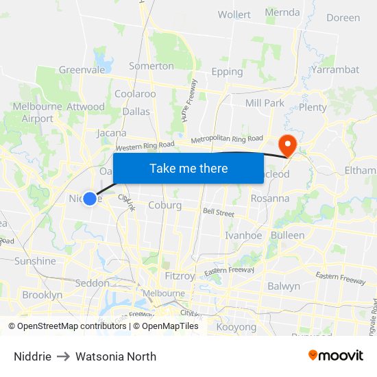 Niddrie to Watsonia North map