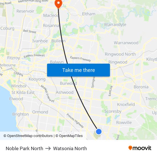 Noble Park North to Watsonia North map