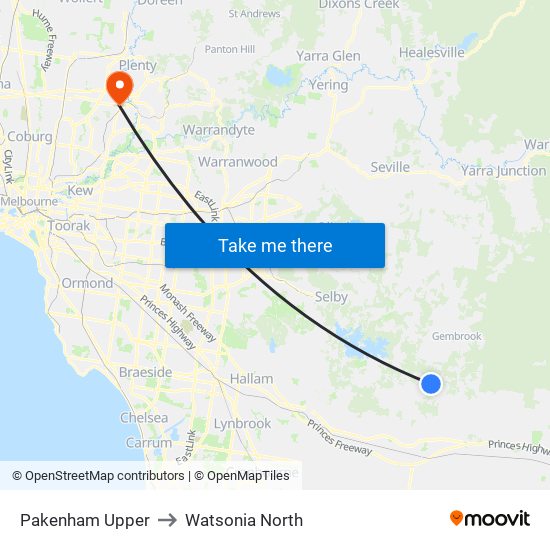 Pakenham Upper to Watsonia North map