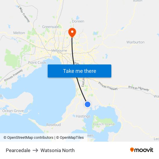 Pearcedale to Watsonia North map