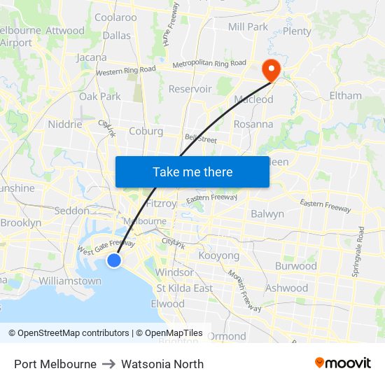 Port Melbourne to Watsonia North map