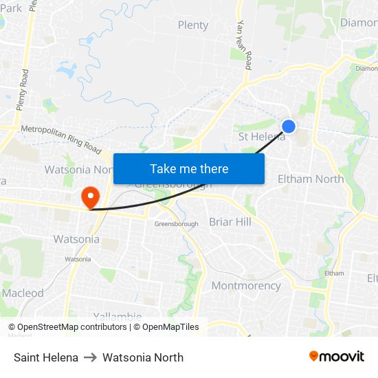 Saint Helena to Watsonia North map