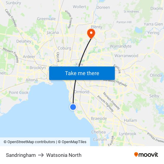 Sandringham to Watsonia North map