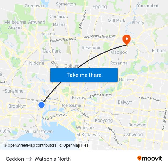 Seddon to Watsonia North map