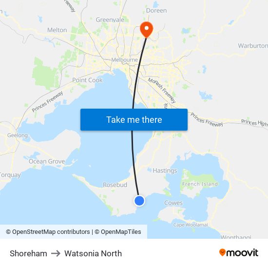 Shoreham to Watsonia North map