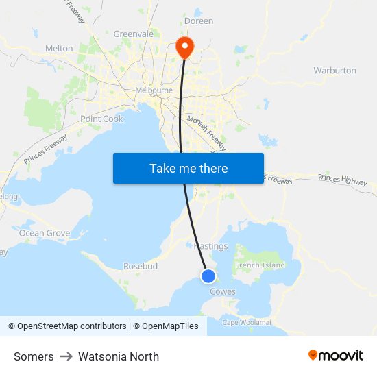 Somers to Watsonia North map