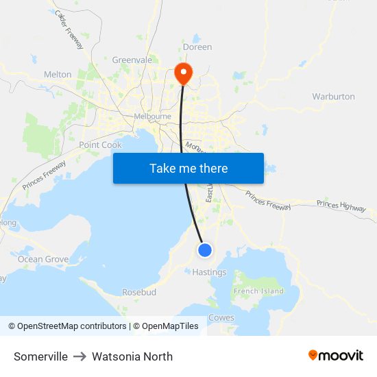 Somerville to Watsonia North map