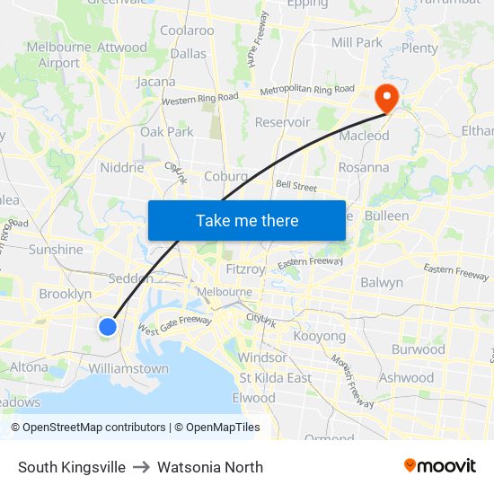 South Kingsville to Watsonia North map