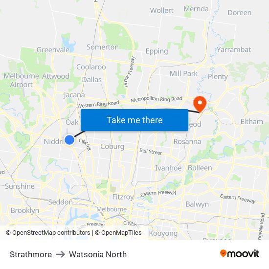 Strathmore to Watsonia North map