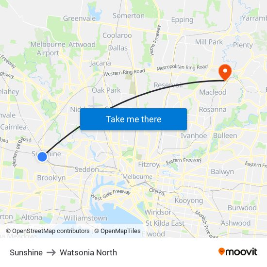 Sunshine to Watsonia North map