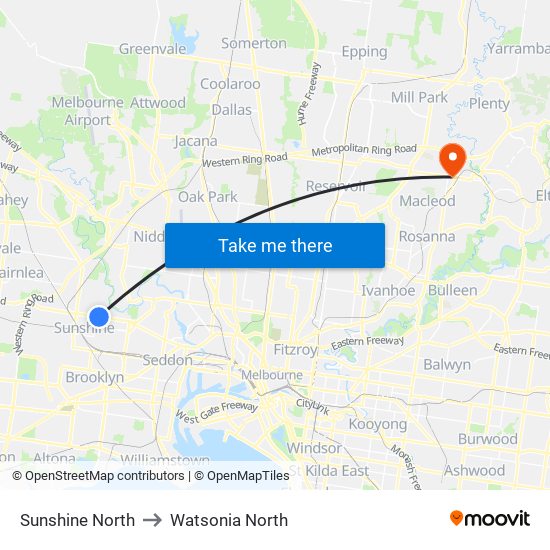 Sunshine North to Watsonia North map