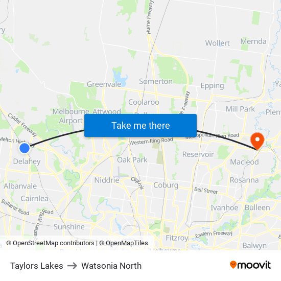 Taylors Lakes to Watsonia North map