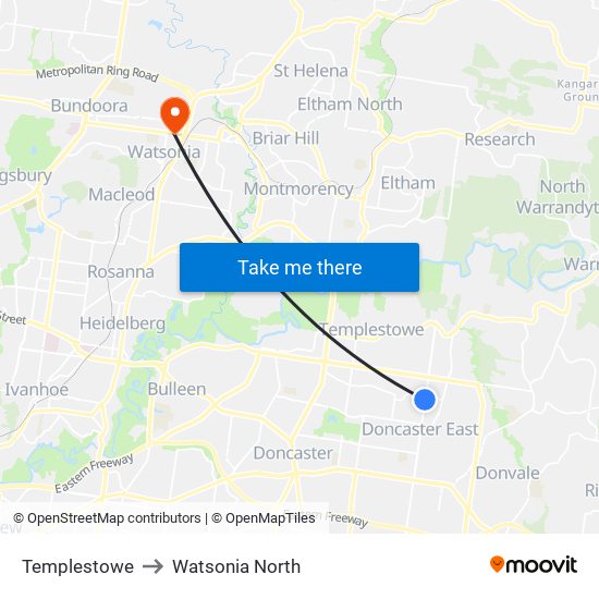 Templestowe to Watsonia North map