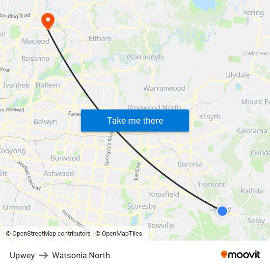 Upwey to Watsonia North map